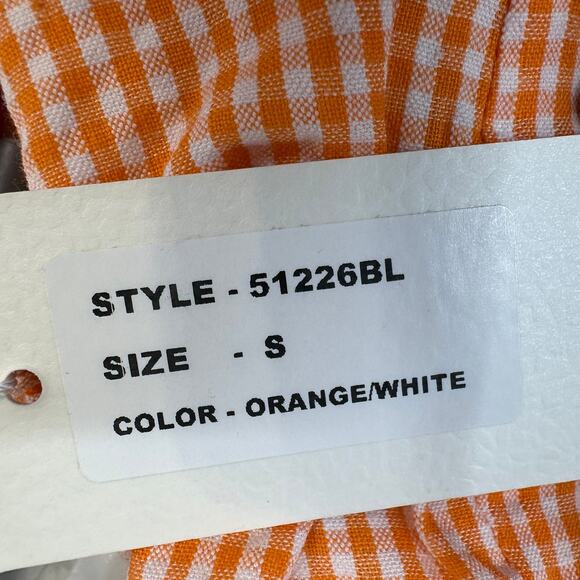 Sim & Sam Puff Sleeve Smocked Crop Top WMN S Orange Gingham Lace-Up Back 51226BL - Picture 6 of 6